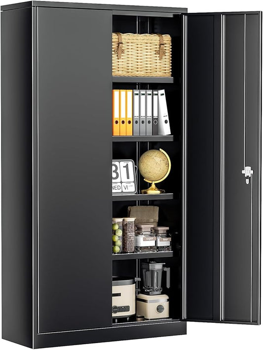 INTERGREAT Storage Cabinet, 72” Black Garage Steel Locking Cabinet with Doors and 4 Adjustable Shelves, Tall Lockable File &Tool Cabinet for Home Office, Metal Classroom Cabinet Basement