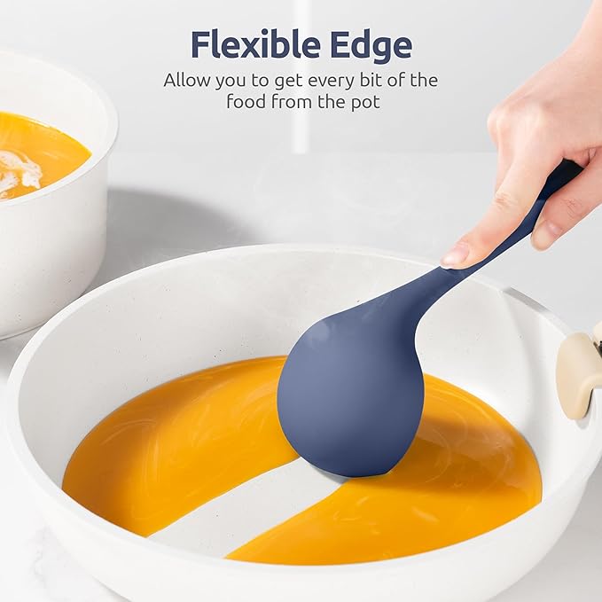 2.6oz Small Silicone Soup Ladle: U-Taste 600ºF Heat Resistant Non-Stick Kitchen Deep Serving Spoon, Soft Cooking Utensil with Non-Slip Solid Handle for Mixing Sauce Stew Gravy (11in, Midnight Blue)