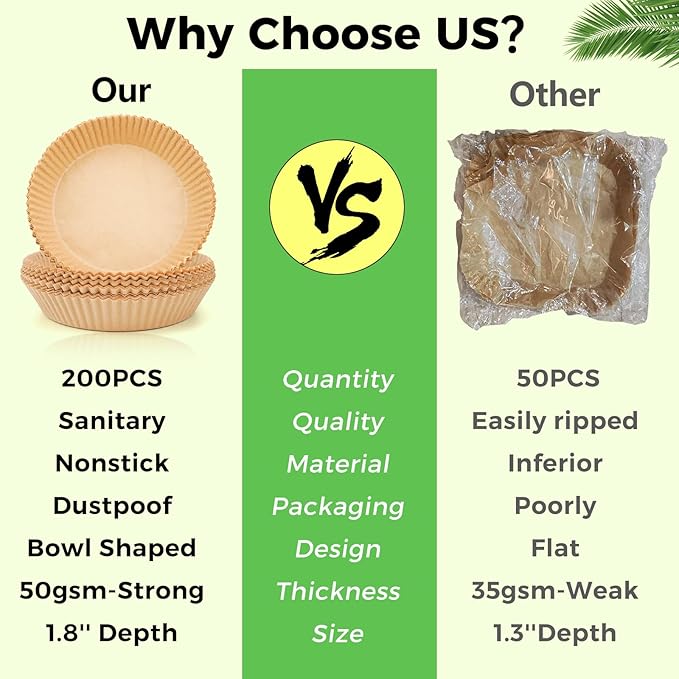 Ctizne Disposable Air Fryer Liners, 200PCS 6.5In Round Parchment Paper Liner for Baking Roasting, Non Stick Oilproof Microwave Oven Air Fryer Accessories