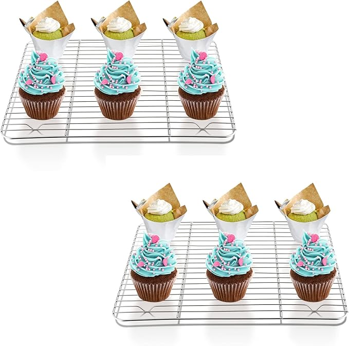 P&P CHEF Baking Cooling Rack Set for Cooking Roasting, 4-Piece Stainless Steel Wire Racks for Oven Use, Healthy & Dishwasher Safe, Rectangle, 9.7 Inch