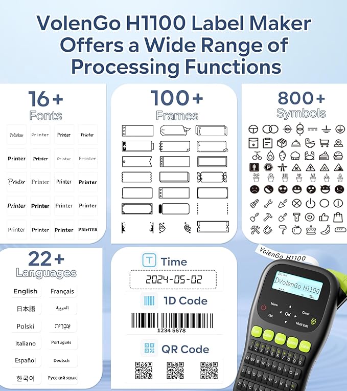Label Maker Waterproof-Labels, Wire Cable Label Maker, Labeler Machine with Tapes Laminated, H1100 Handheld Labeling Maker with Backlit-LCD & One-Touch Key, Home Industrial Office Organization