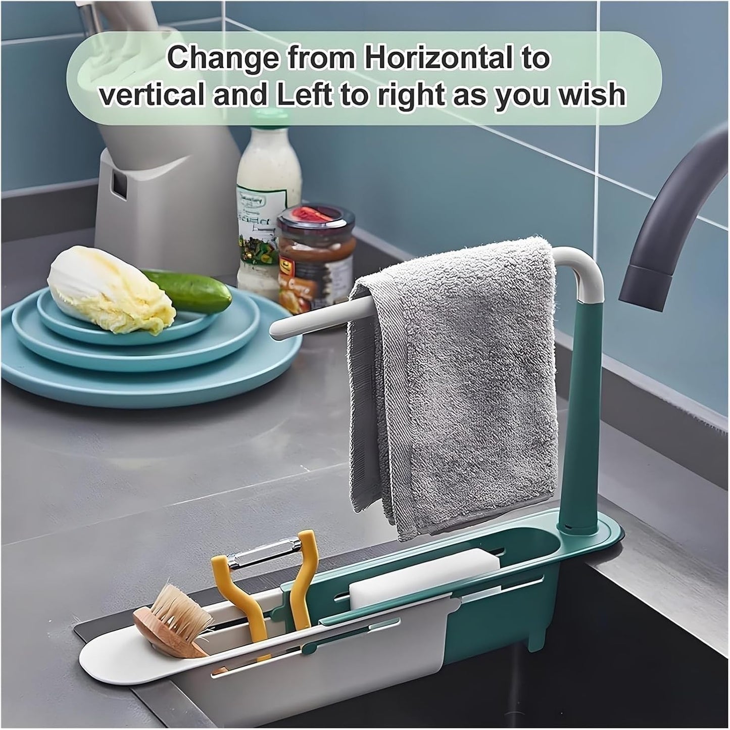 Onwddarefy Sink Storage Rack Telescopic, 2025 New Updated Telescopic Sink Storage Rack, Under Kitchen Sink Accessories Adjustable Length, Multipurpose Kitchen Sinks Organizer(Blue)