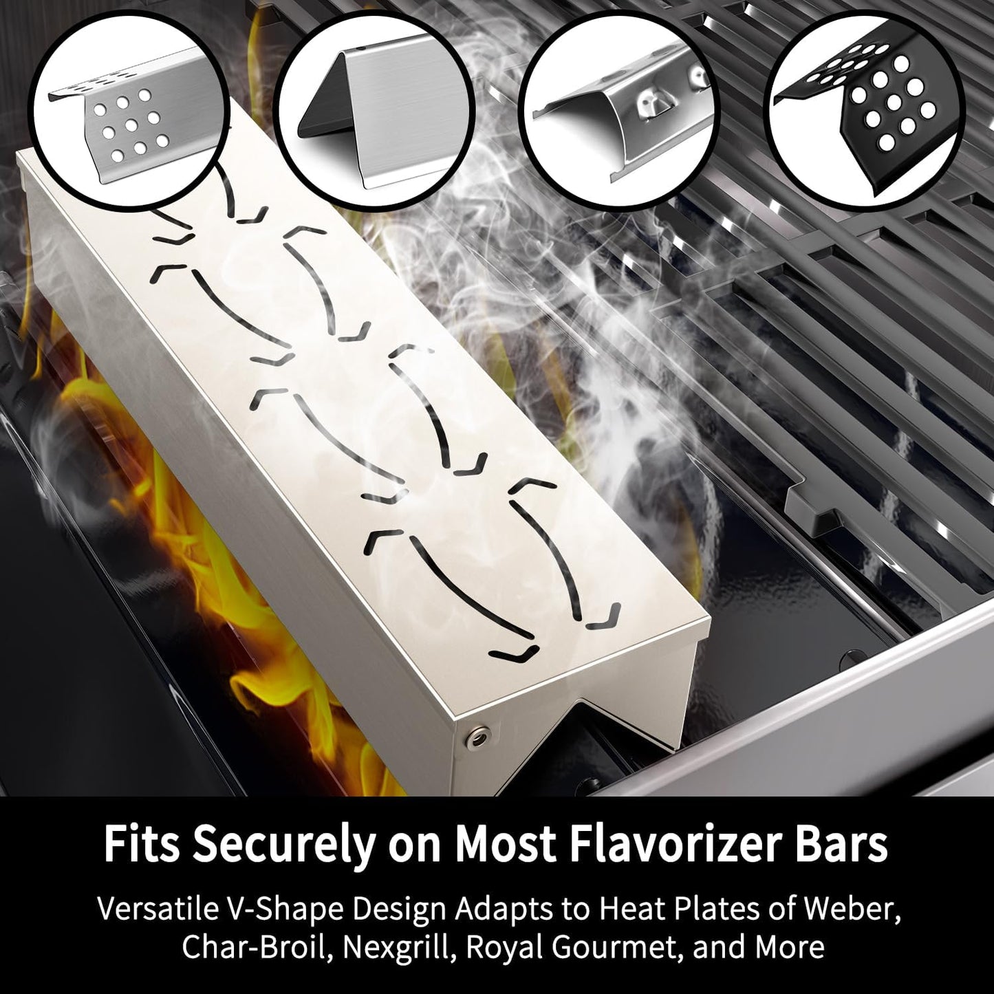 Smoker Box for Gas Grilling | 2 Pack Wood Chip Smoke Box for Gas Grill | V-Shaped Design for Maximum Smoke Production | Durable & Convenient Hinge Lid - Set of 2 Sizes (12" & 11.25")