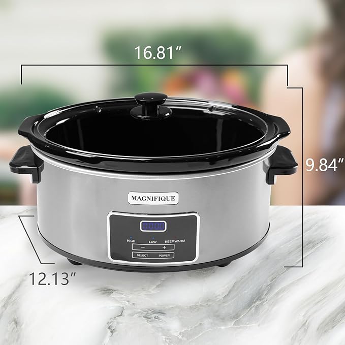 Magnifique 8-Quart Digital Programmable Slow Cooker with Timer - Small Kitchen Appliance for Family Dinners - Serves 10+ People - Heat Settings: Keep Warm, Low and High
