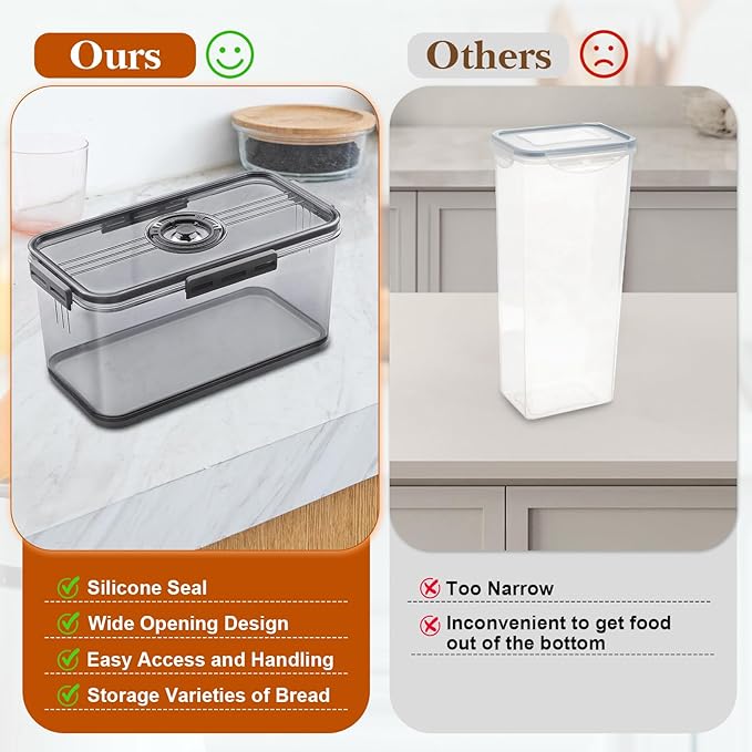 Bread Box for Homemade Bread Boxes for Kitchen Counter Airtight, Time Recording Bread Storage Container with Lid, Bread Containers Storage Airtight Loaf Bread Keeper, Dark Grey