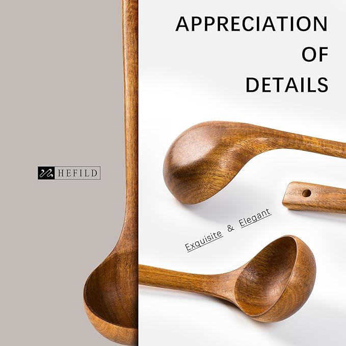 Wooden Ladle, 2 fl oz Medium Scoop Utensil for Serving & Cooking, Teak Wooden Ladle – Wood Spoon for Soup Natural and Sustainable