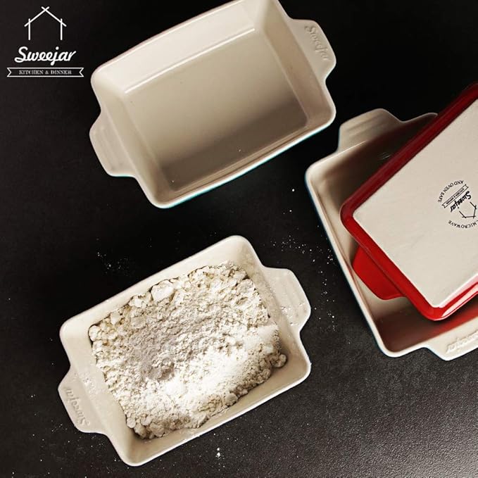 Sweejar Ceramic Baking Dish, Rectangular Small Baking Pan with Double Handles, 20 Oz for Cooking, Brownie, Kitchen, 6.5 x 4.9 x 1.8 Inches(Turquoise)