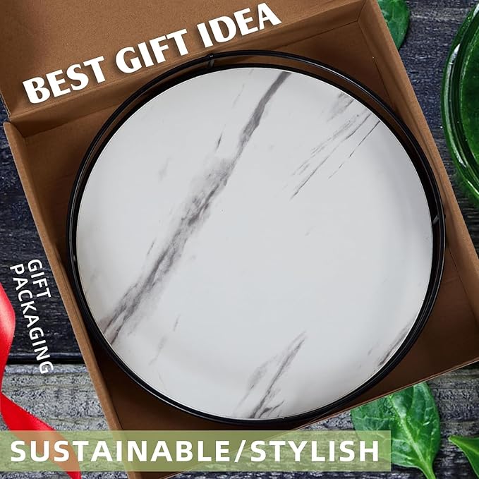 9 Inch White Wood Lazy Susan - Rustic Brown Turntable Organizer with Steel Frame, 360 Degree Decorative Turntable for Countertop or Centerpieces