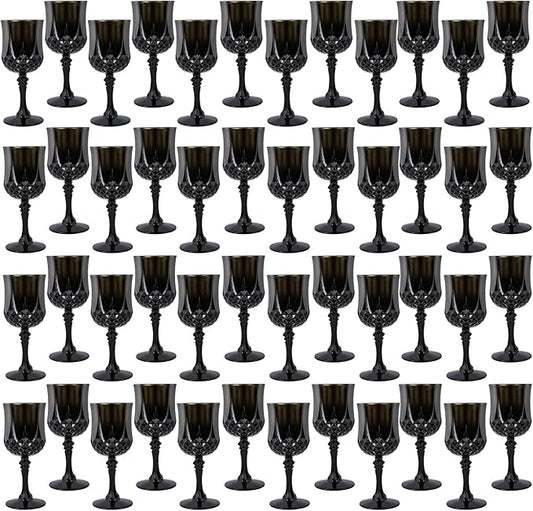 Plastic Wine Glasses，Plastic Goblets Vintage Style Cordial Drinking Glasses for Wedding Reception, Grand Event Party Supplies (48, Black)
