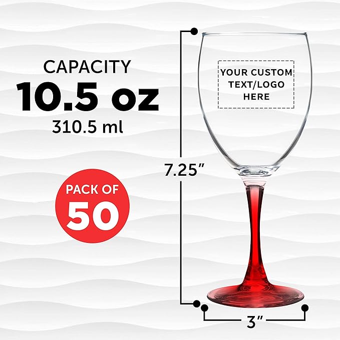 Custom Nuance Wine Glasses by ARC 10.5 oz. Set of 50, Personalized Bulk Pack - Restaurant Glassware, Perfect for Red Wine, White Wine, Cocktails - Red