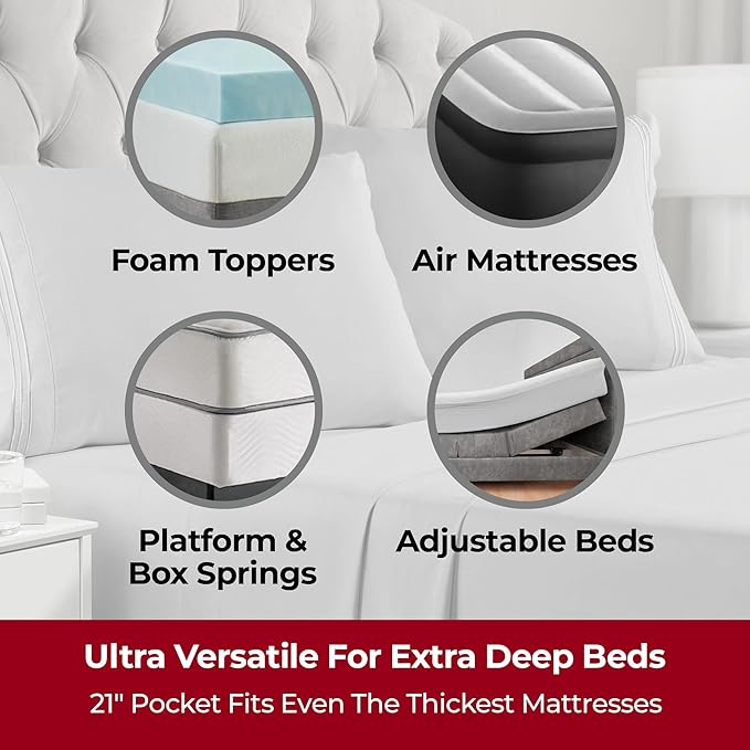 Mellanni Extra Deep Split King Sheets - 5 PC Iconic Collection Bedding - Hotel Luxury, Ultra Soft, Cooling Bed Sheets - Wrinkle, Fade, Stain Resistant (Split King, Light Gray)