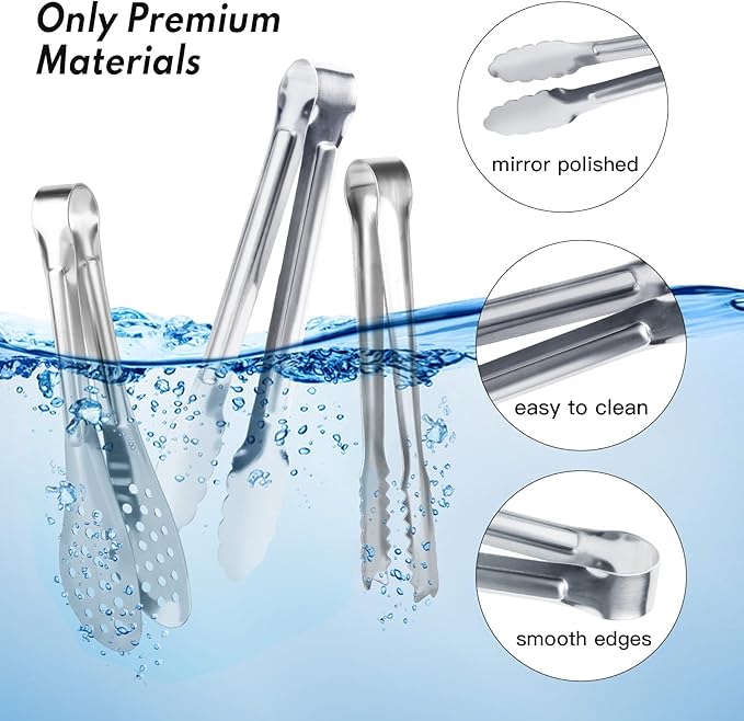 Serving Tongs,Buffet Tongs, Dmoera Stainless Steel Food Tong Serving Tong Small Serving Tongs Stainless Steel Mini Appetizer Tongs, Set of 12