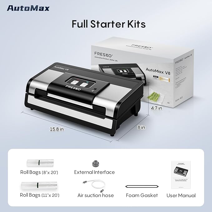 Automatic Vacuum Sealer, Powerful Food Vacuum Sealer Machine, Auto Dry-Wet Detection | Bag Cutter | 2 Rolls Bags | Effortless Operation, Black