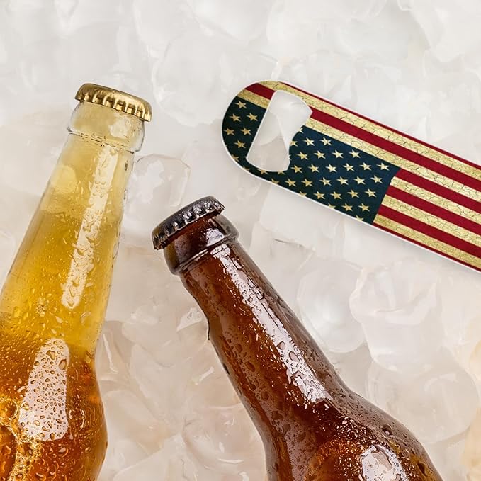 2 PACK Beer Bottle Opener, Stainless Steel Flat Bottle Openers,7 inch Metal Decor,Vintage United States Of America Flag