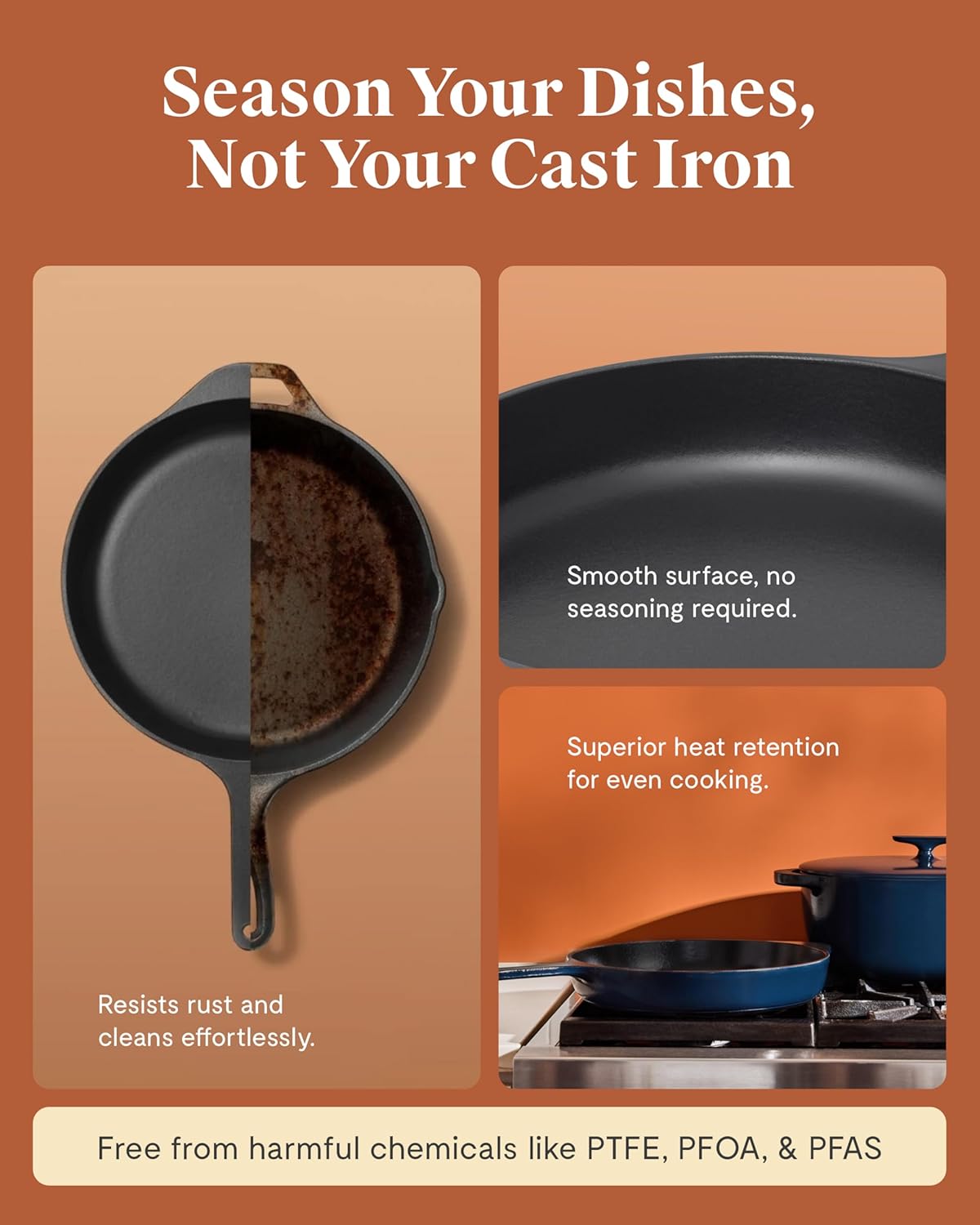 Caraway Cast Iron Skillet - 12” Enameled Cast Iron Pan With 3 Layer Enamel Coating - No Seasoning Required - Compatible With All Stovetops - Free From Forever Chemicals - Light Mist