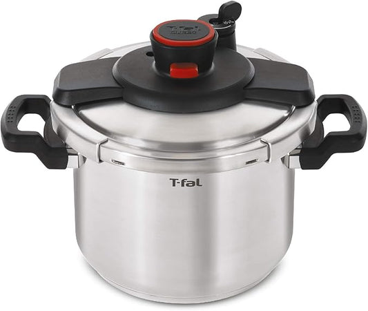 T-fal Clipso Stainless Steel Pressure Cooker 8 Quart, Induction Compatible, Secure locking System, One Hand System, Fast Cooking, Recipe Book Included, Cookware, Pots and Pans, Dishwasher Safe, Silver