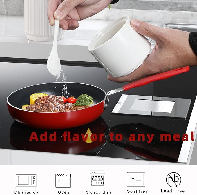 ONTUBE Ceramic Sugar Bowl with Lid and Spoon,Porcelain Seasoning Box Salt Bowl,8oz White