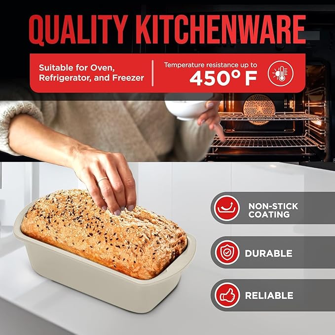 Nonstick Loaf Pan Set Pack of 2, 10.2" & 11" Large Baking Bread Pan, Oven Safe Up to 450°F, PFOA, PFOS, PTFE Free, Space Saving Stackable Design, Stain Resistant, Dishwasher Friendly, White Marble