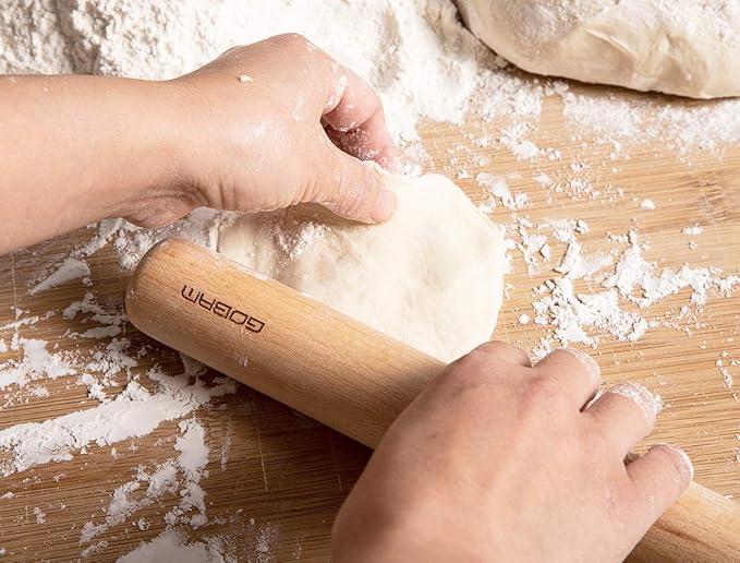 GOBAM Wood Rolling Pin, Extra Large - Dough Roller for Pasta, Cookies, Pie, Pizza, Chapati, Fondant, Rolling Pins for Baking, Bread Making Tools and Supplies - 15.8 x 1.6 Inches