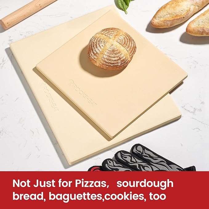 Pizza Stones for Oven and Grill, Rectangula 15" × 12" × 0.5" Pizza Stone, Cordierite Bread Baking Pan, Food-Grade Cooking Oven Stone for Making Crisp Crust Pizza, Bread, Pie and Cookies