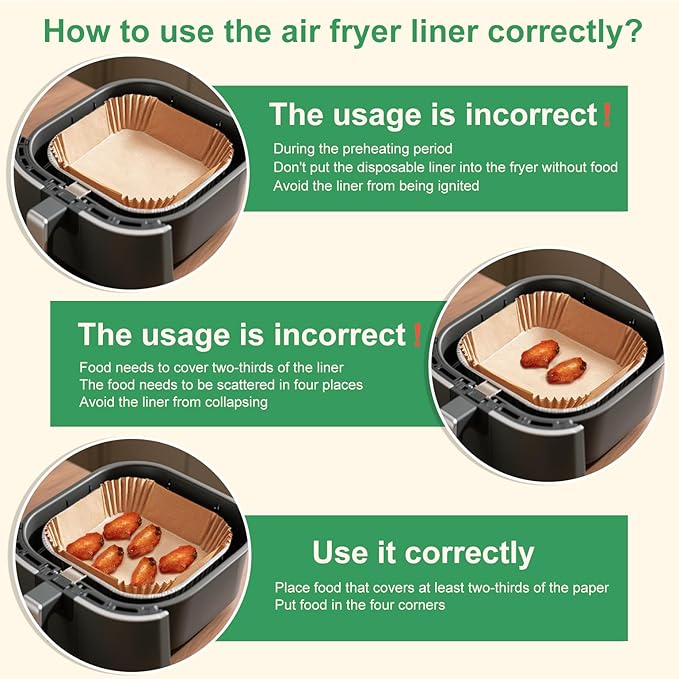 250 Pcs Air Fryer Liners Disposable 8 Inch Square - Paper Liner for 5-8 Qt, Non-Stick Oil-Resistant Parchment Paper for Ovens, Microwaves and Air Fryer Accessories