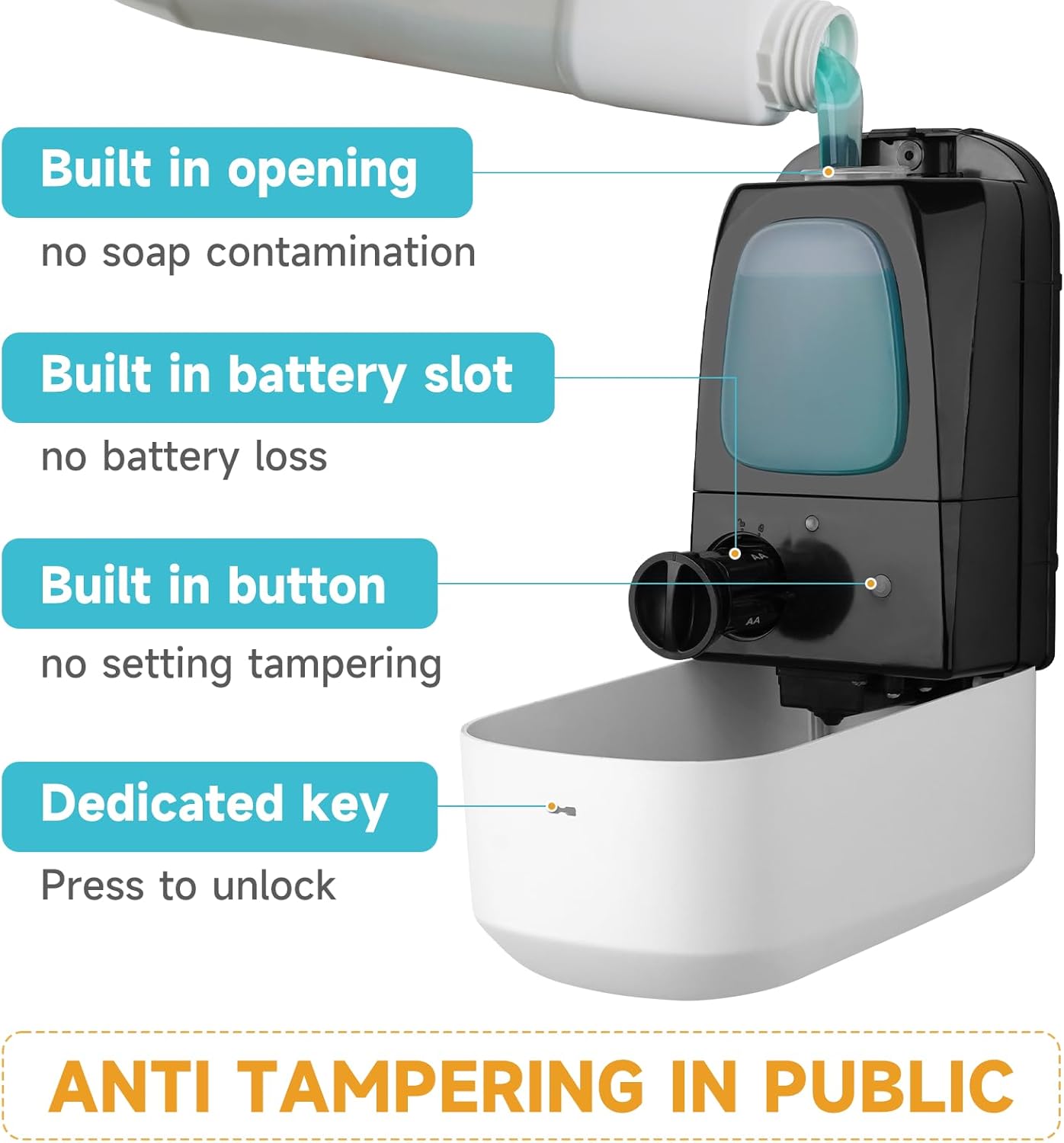 AIKE 33.8oz Automatic Wall Mount Liquid Soap Dispenser with Commercial ABS Construction, Model AK1226S(White)