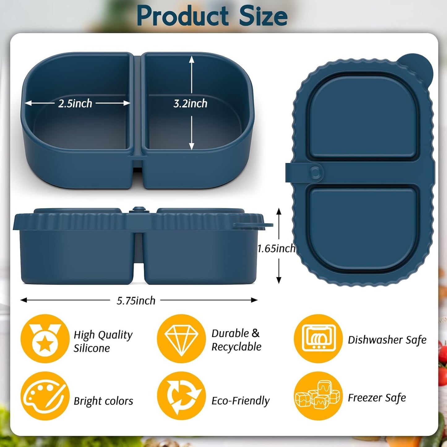 6 Pack Reusable Silicone Snack Containers with Lids, Mini Containers 2 Compartments, Portable Silicone Food Storage Box for Picnic, School, Office (6)