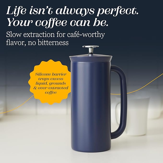 ESPRO P7 French Press Coffee Maker - Double-Walled Stainless Steel Insulated with Micro-Filter, 32 Ounces, Aegean Blue