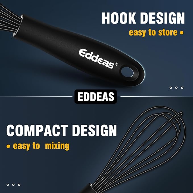 Silicone Mini Whisk, Small whisks Non-Stick Tiny Whisks set of 2（5.5in & 7.5in）-Heat Resistant (450°F) Whisks, Balloon Egg Beater Perfect for Whisking, Beating, Mixing, Blending, Black