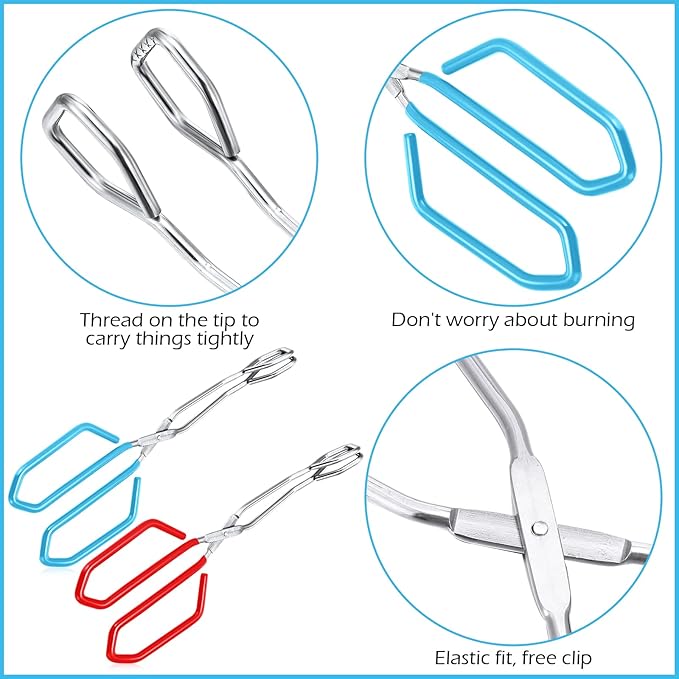 2 Pieces 10.6 Inch Stainless Steel Kitchen Scissor Tongs Heavy Duty Cooking Tongs, with Comfortable Red Blue Handle for Cooking Barbecue Food, Dishwasher Safe