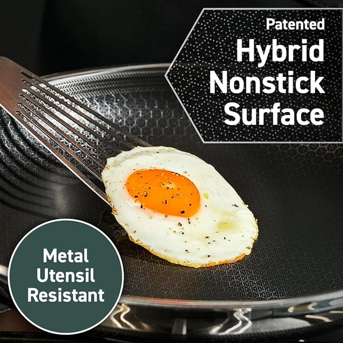 HexClad Hybrid Nonstick 8-Inch Frying Pan, Stay-Cool Handle, Dishwasher-Friendly, Oven-Safe Up to 900°F, Induction Ready, Compatible with All Cooktops