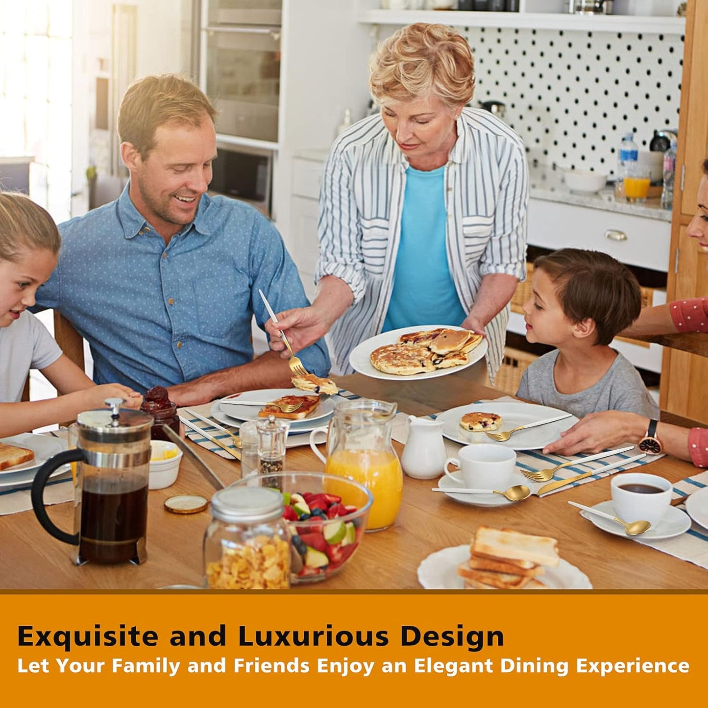 Matte White Gold Silverware Set, Oliviola 40-Piece Stainless Steel Flatware Cutlery Set Service for 8, Satin Finish Kitchen Utensil Set, Dishwasher Safe