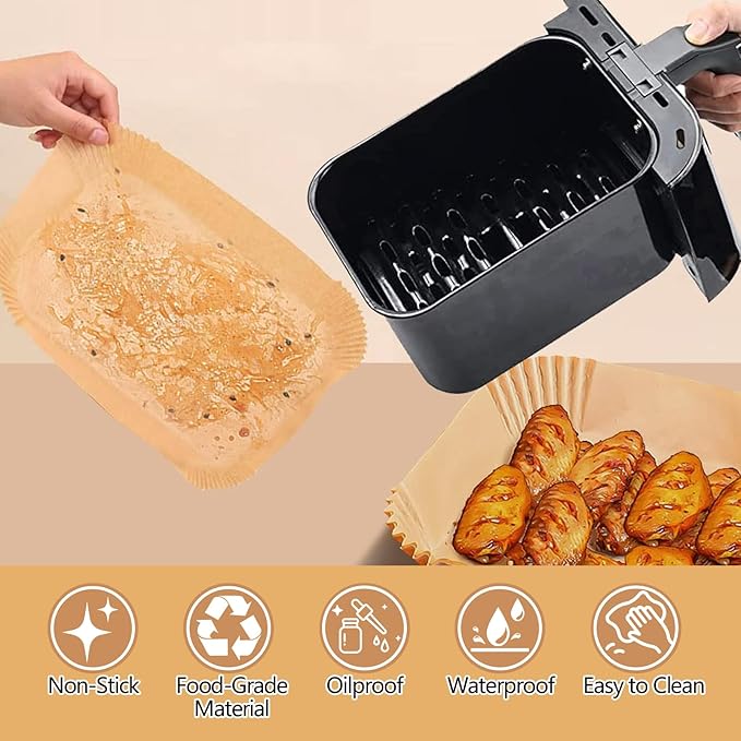150 Pack 8.6x5.5" Air Fryer Liners, Parchment Paper Sheets For Ninja DZ201/DZ401 Dual Basket, Non-Stick, Disposable, Unbleached, Heat Resistant, Fits 3-6 QT Air Fryers, Oil-Free & Healthy Cooking.