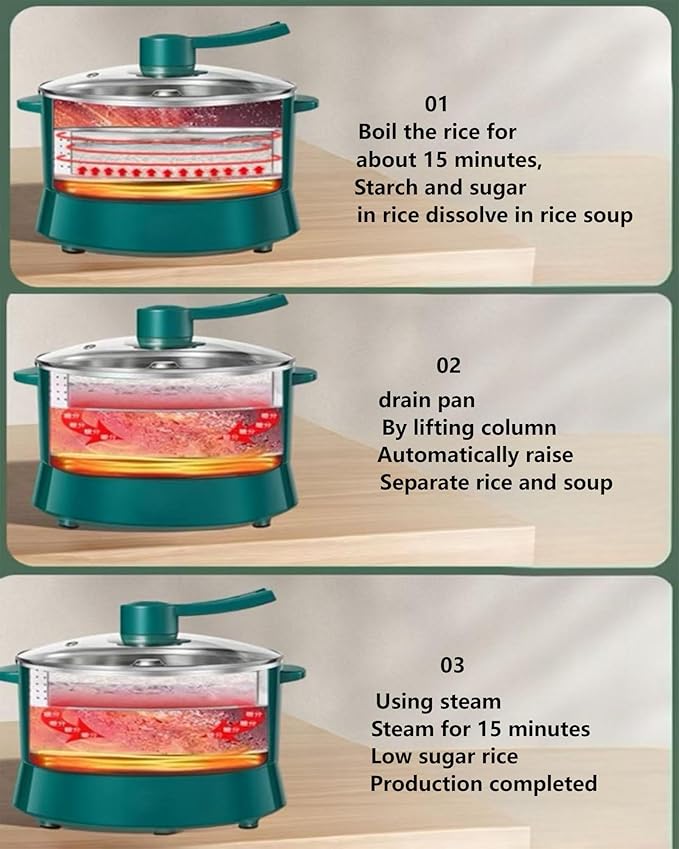 4L Multifunctional Pot, 110v Automatic Lifting Low Sugar Rice Cooker, 900w Manual Lifting Electric Hot Pot. A Steaming/Boiling/Stewing Pot That Can Keep Warm And Timed