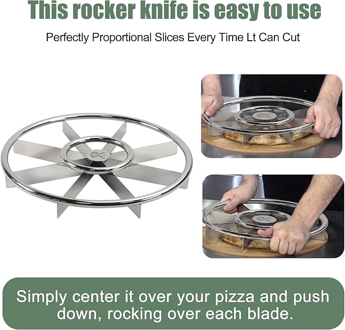 16" Pizza Cutter Rocker Sharp 8-Slice Multi-Blade Heavy Duty Stainless Steel Pizza Rocker Knife Pizza Oven Accessories