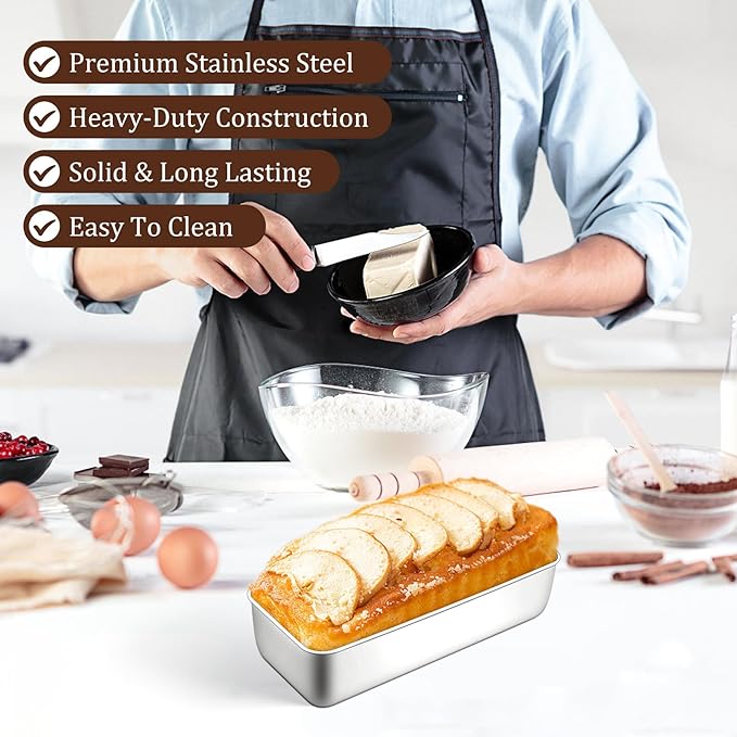 TeamFar Loaf Pan, 12 x 5 Inch Stainless Steel Loaf Pans for Baking Bread, Large Bread Loaf Baking Pan for Homemade Bread, Meatloaf, Cake, Brownies, Non-Toxic, Heavy-duty, Oven & Dishwasher Safe