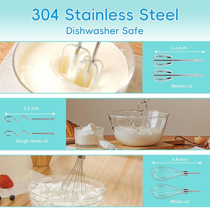 Hand Mixer Electric Handheld, 5-Speed Handheld Mixer, 380W Electric Mixer with Stainless Steel Whisk Beater Attachments, Snap-On Storage Case, Measuring Cups, Kitchen Cake Mixers for Baking Supplies