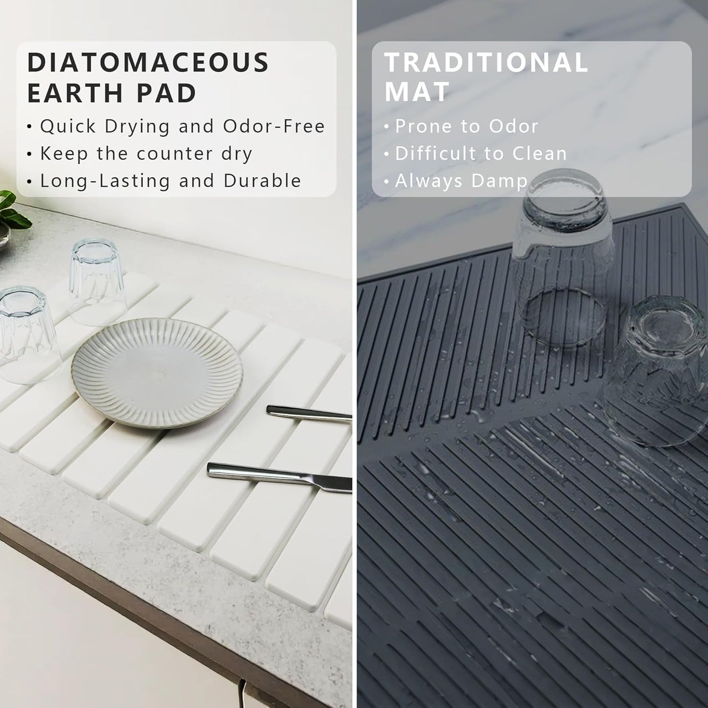 Large Stone Drying Mat for Kitchen Counter Diatomaceous Earth Collapsible 24”（L）*16”（W）Super Heat Resistant Mats, Quick Absorbent Dish Drying Rack（Dark Gray）