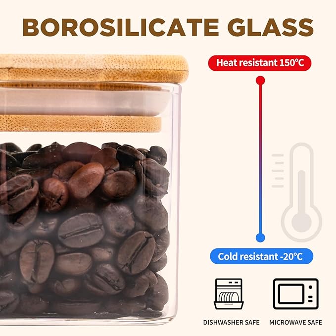 Glass Food Storage Jars Square 4oz, 12 Pack Glass Jars With Bamboo Lids, Kitchen Storage Containers For Spice, Candy, Cookie, Storage For Pantry Organizers