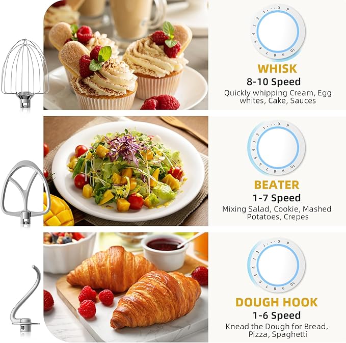 Stand Mixer, 6QT 10+P Speed Tilt-Head Kitchen Electric Mixer, Food Mixer with Stainless Steel Bowl, Dough Hook, Flat Beater, Wire Whisk, Splash Guard for Daily Use - Black