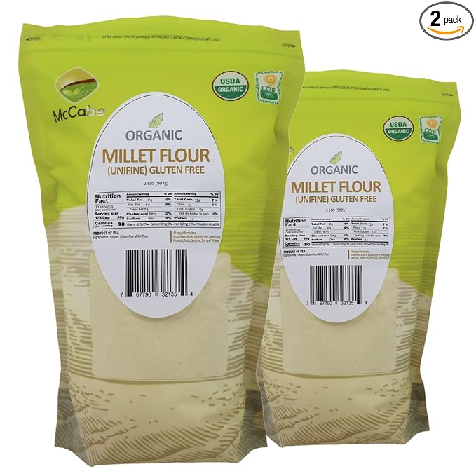 McCabe Organic Millet Flour - Millet Flour Organic | Rich with Fiber & Minerals | USDA and CCOF Certified | Product of USA | 2Lbs Pack of 2
