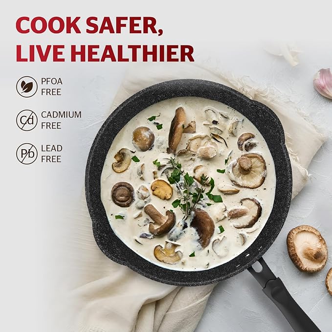 Sunhouse – 11 Inch / 20 cm Non-Stick Deep Frying Pan with Double Pour Spouts, 5-Layer Whitford Non-Stick Coating, PFOA-FREE, Stay-Cool Handle, Induction Compatible with All Cooktops