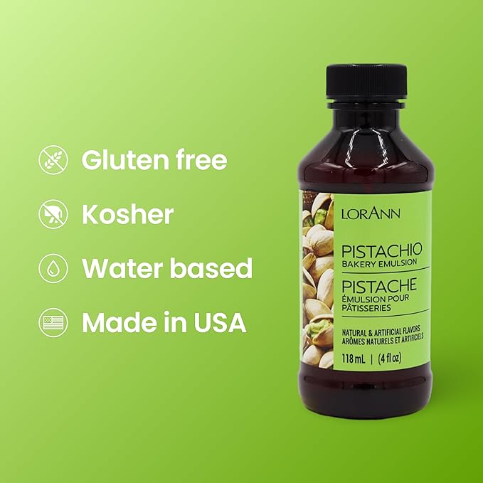 Lorann Oils Pistachio Bakery Emulsion: Genuine Pistachio Aroma, Perfect for Boosting Nutty Notes in Baked Goods, Gluten-Free, Keto-Friendly, Pistachio Extract Substitute Essential for Your Kitchen