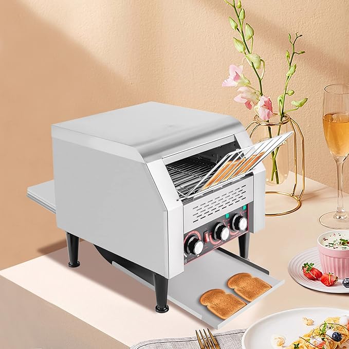 Commercial Conveyor Toaster 300 Slices/Hour, 2200W Stainless Steel Heavy-Duty Industrial Toasters/Three-ring Heating Tubes, Electric Bun Toaster Restaurant Equipment for Bun Bagel Bread Baked Food