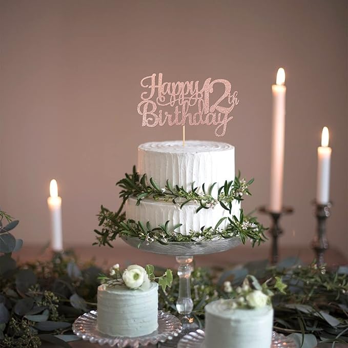 1 PCS Happy 12th Birthday Cake Topper Glitter Cheers to 12 Years Birthday Cake Pick 12 Fabulous Cake Decoration for Happy 13th Birthday Theme Party Decorations Supplies Rose Gold