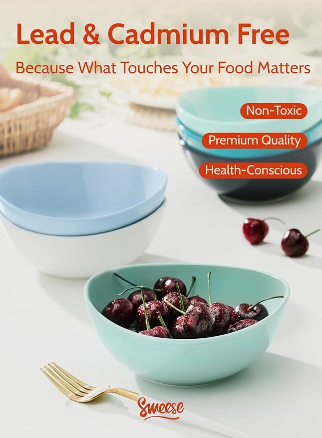 Sweese 6 Inch Porcelain 18 oz Bowls Set of 6, for Soup | Cereal | Fruits | Rice - Microwave, Dishwasher, and Oven Safe - Cool Assorted Color