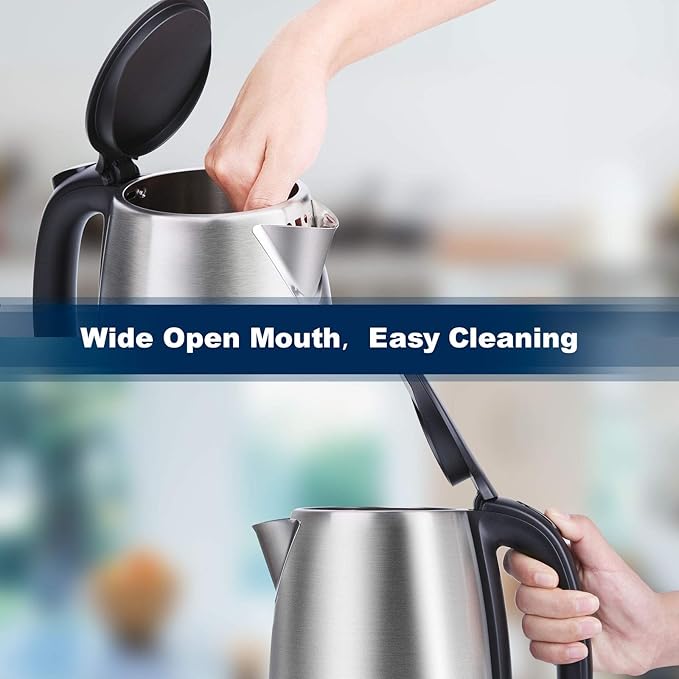 Electric Kettle, 1.7 Liter Stainless Steel Tea Kettle with Blue LED Light, Fast Heating Countertop Tea Maker Hot Water Boiler with Auto Shut-Off & Boil Dry Protection, Black