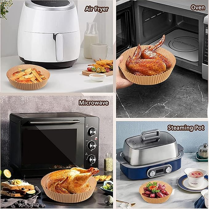 Air Fryer Liner Round,100PCS 7.9 inch to 9 inch Baking Parchment for 5 to 8Qt Air Fryer Disposable Paper Liners,Unbleached Non-stick Non-leak Airfryer Parchment Paper liner