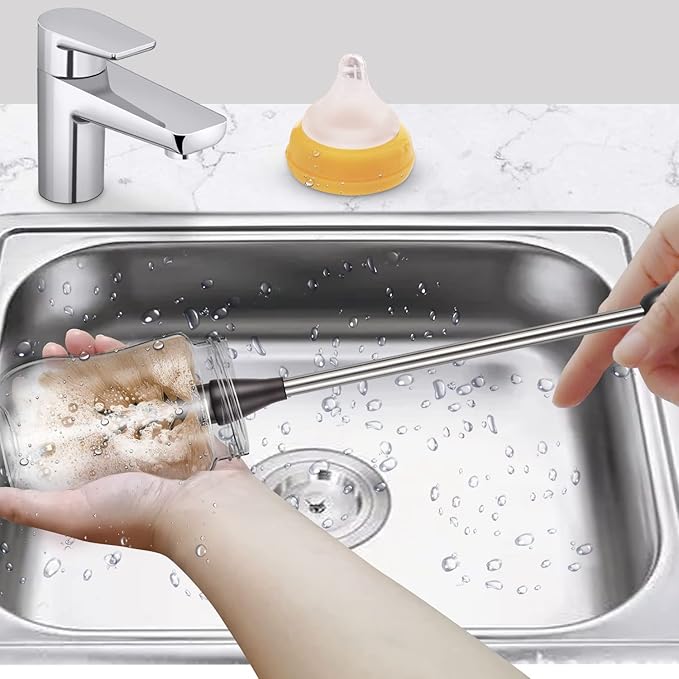 Stainless Steel Long Handle Water Bottle Brush, Flexible Scrubbing Brush for Cleaning Water Bottles, Baby Water Bottles, Glassware, Food Jars, Sports Jugs, Sobriety Jugs, 15 in.