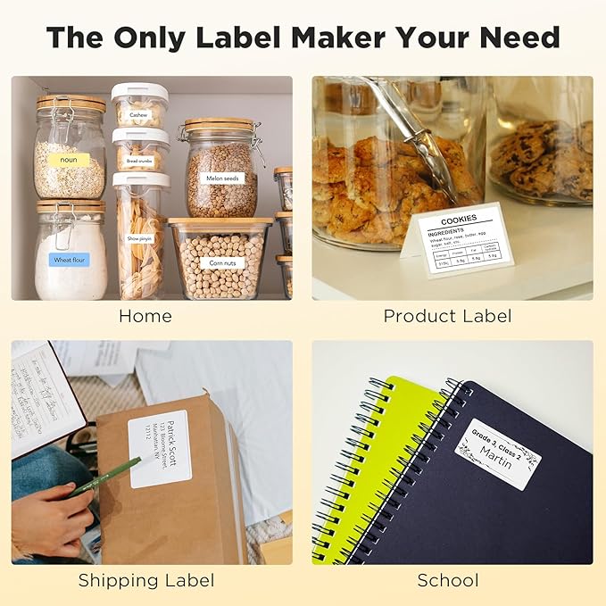 SUPVAN T50M Pro Bluetooth Label Maker Machine with 3 Tapes, Wide Waterproof Label, Versatile App with 40 Fonts and 450+ Icons, Inkless Labeler for Home, Kitchen, School, Office Organization, Black